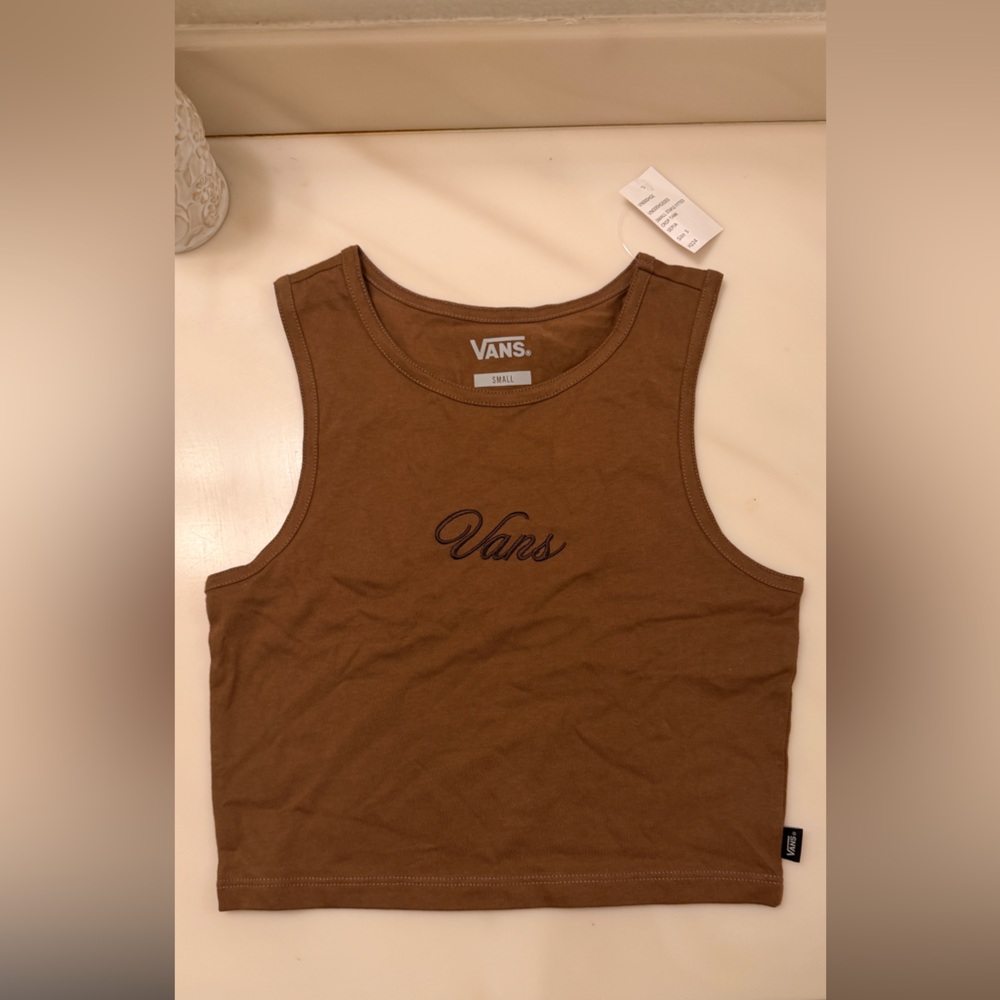 Vans Brown Cropped Tank Top with Script Logo